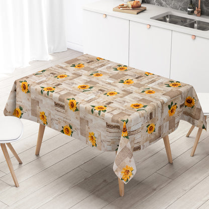 Wachstuch Tischdecke Holz Sonnenblumen beige