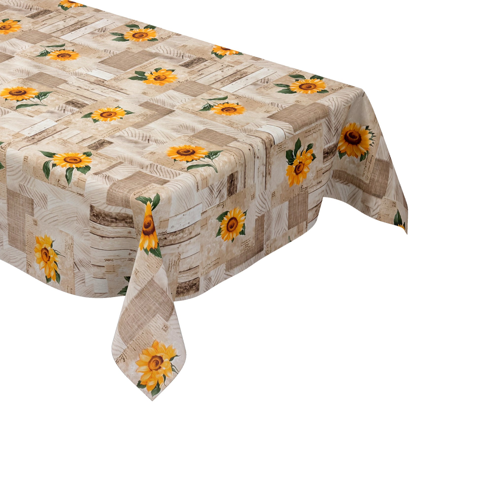 Wachstuch Tischdecke Holz Sonnenblumen beige
