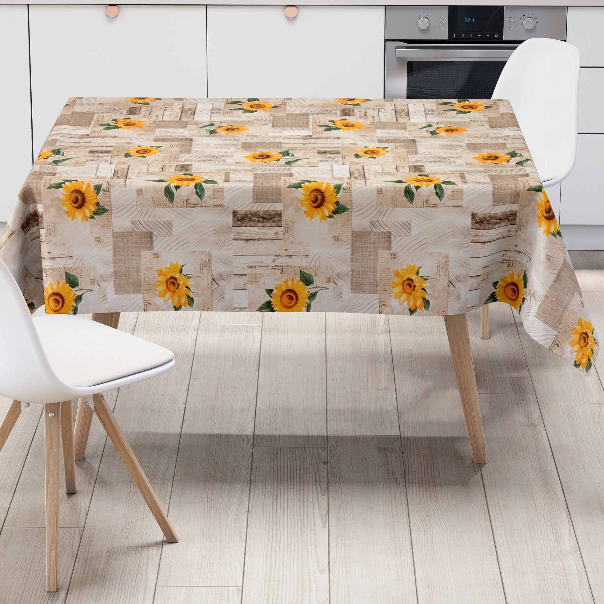Wachstuch Tischdecke Holz Sonnenblumen beige