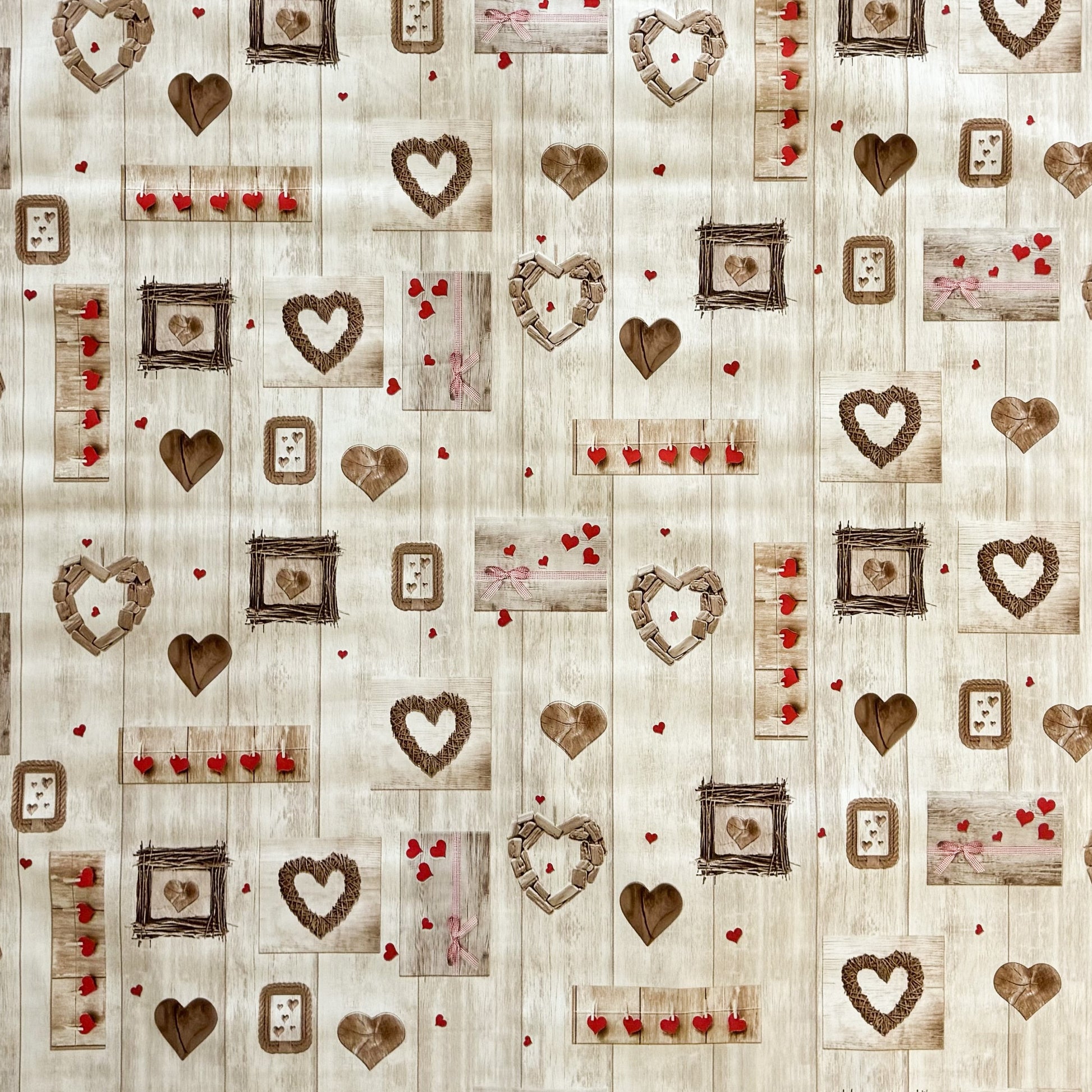 Wachstuch Tischdecke Holz Herzen