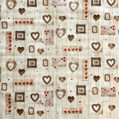 Wachstuch Tischdecke Holz Herzen