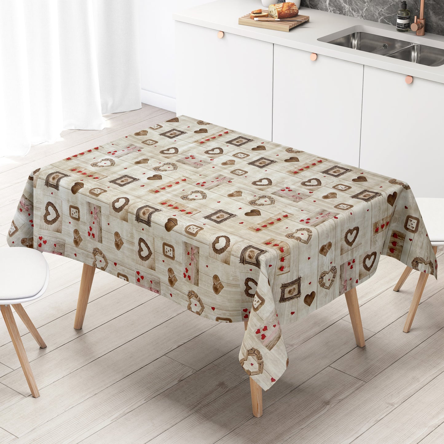 Wachstuch Tischdecke Holz Herzen