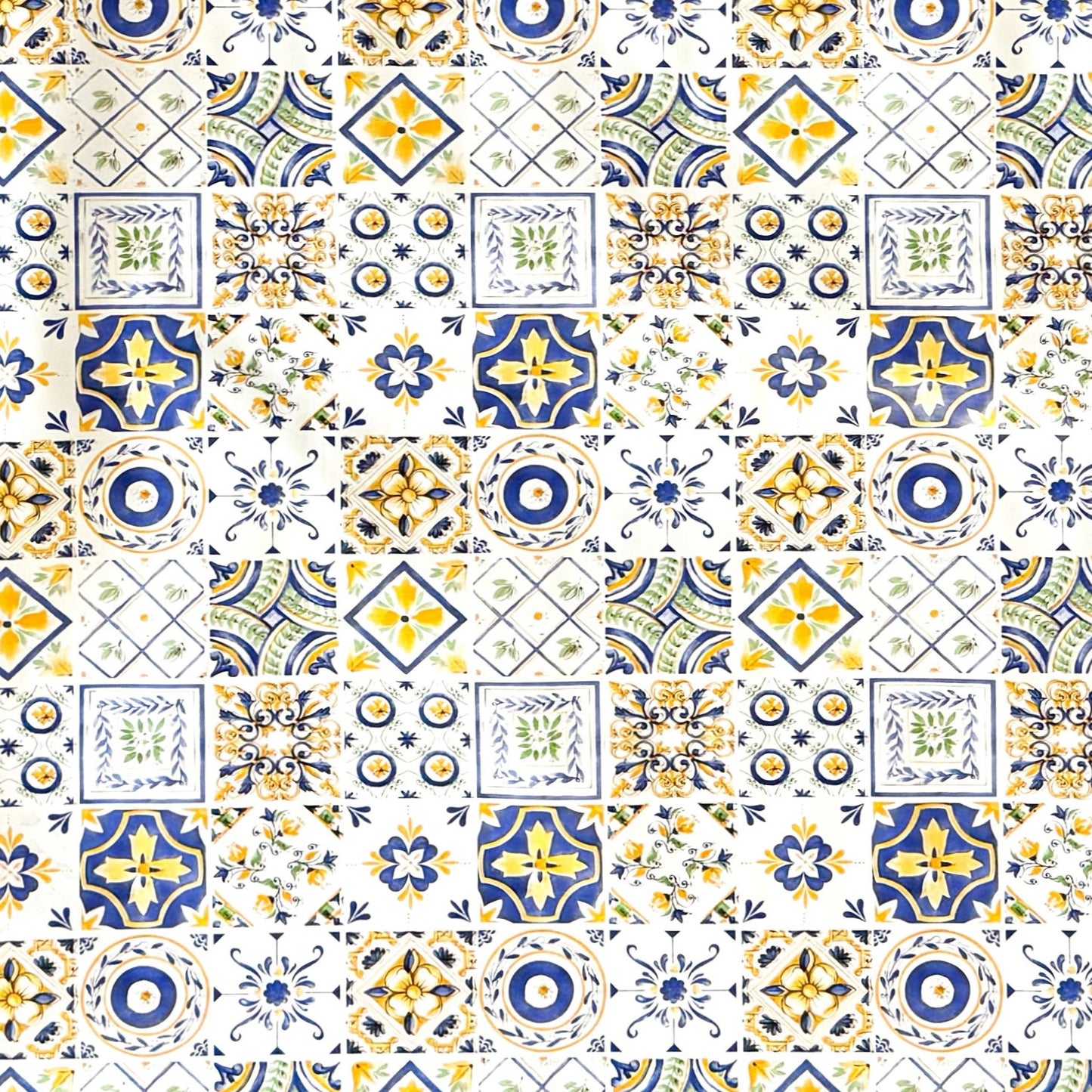 Nappe en toile cirée 191A mosaïque carreaux bleu jaune Portugal carré rond ovale