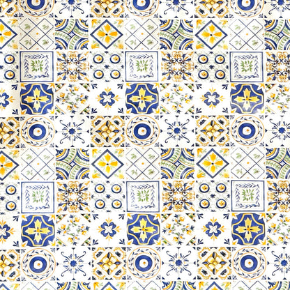 Nappe en toile cirée 191A mosaïque carreaux bleu jaune Portugal carré rond ovale