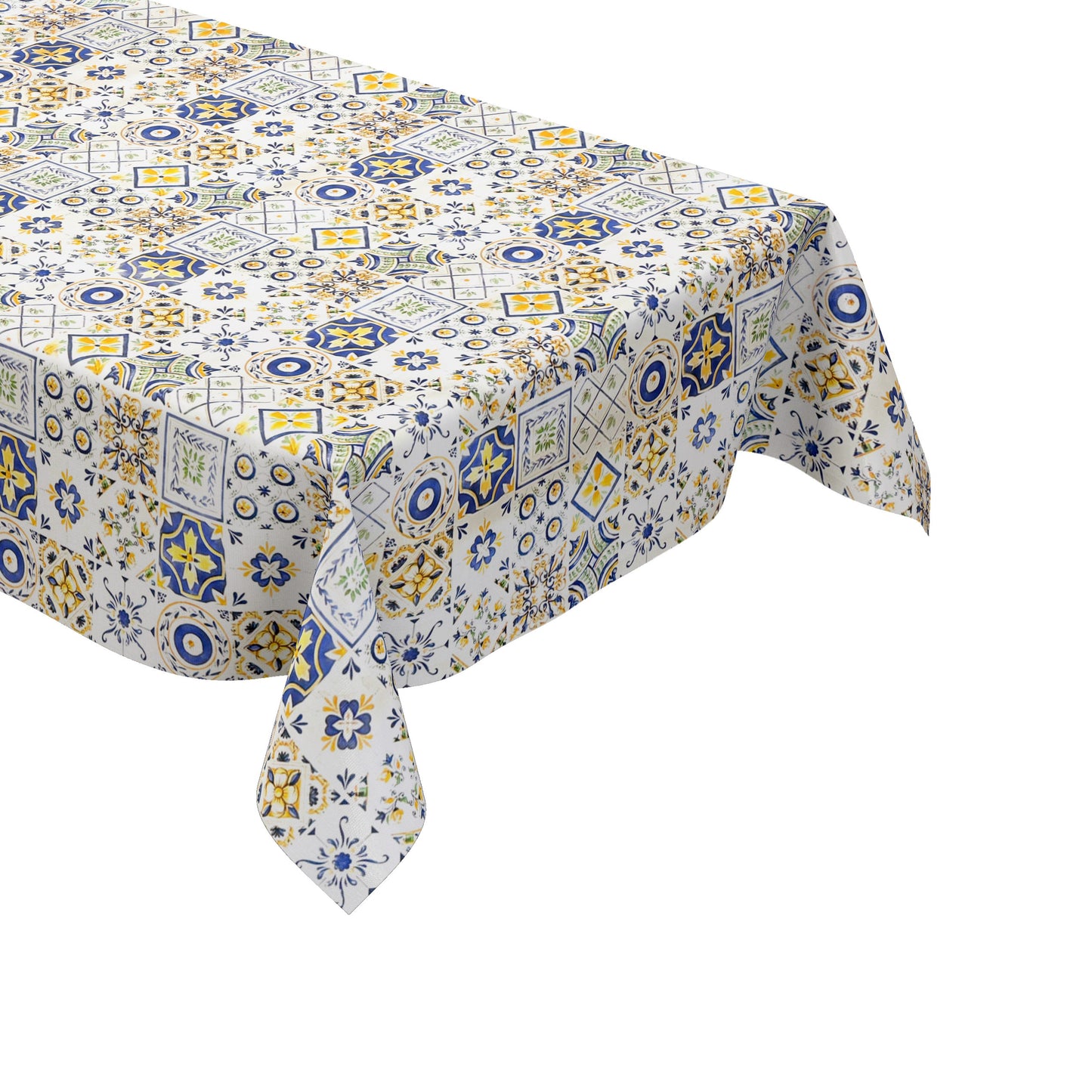 Nappe en toile cirée 191A mosaïque carreaux bleu jaune Portugal carré rond ovale