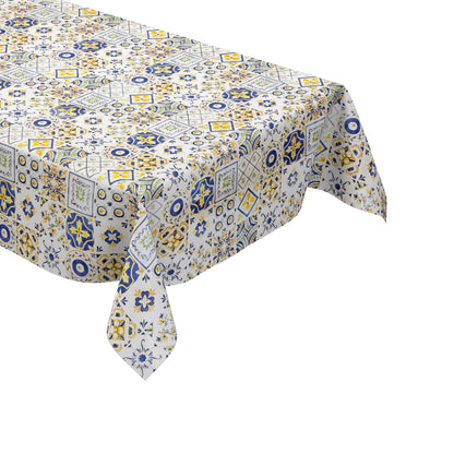Nappe en toile cirée 191A mosaïque carreaux bleu jaune Portugal carré rond ovale