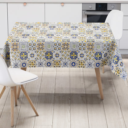 Nappe en toile cirée 191A mosaïque carreaux bleu jaune Portugal carré rond ovale
