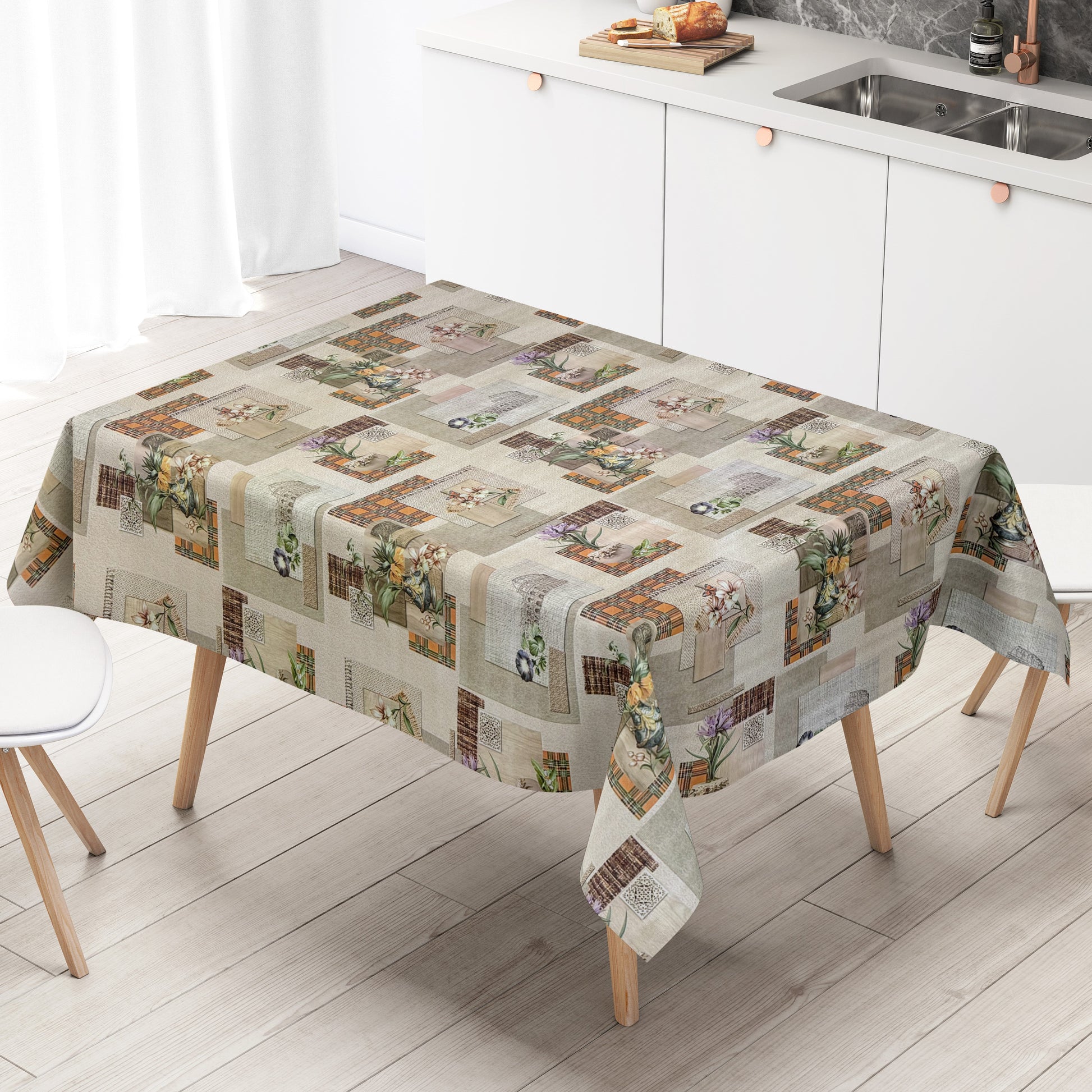 Wachstuch Tischdecke Patchwork Orchideen
