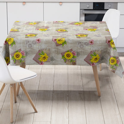 Wachstuch Tischdecke 199A Sonnenblumen Getreide auf Holz eckig rund oval