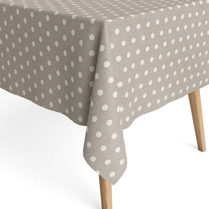 Jacquard tablecloth made of coated cotton with stain protection VAN GOGH Blanco beige dots square round oval 