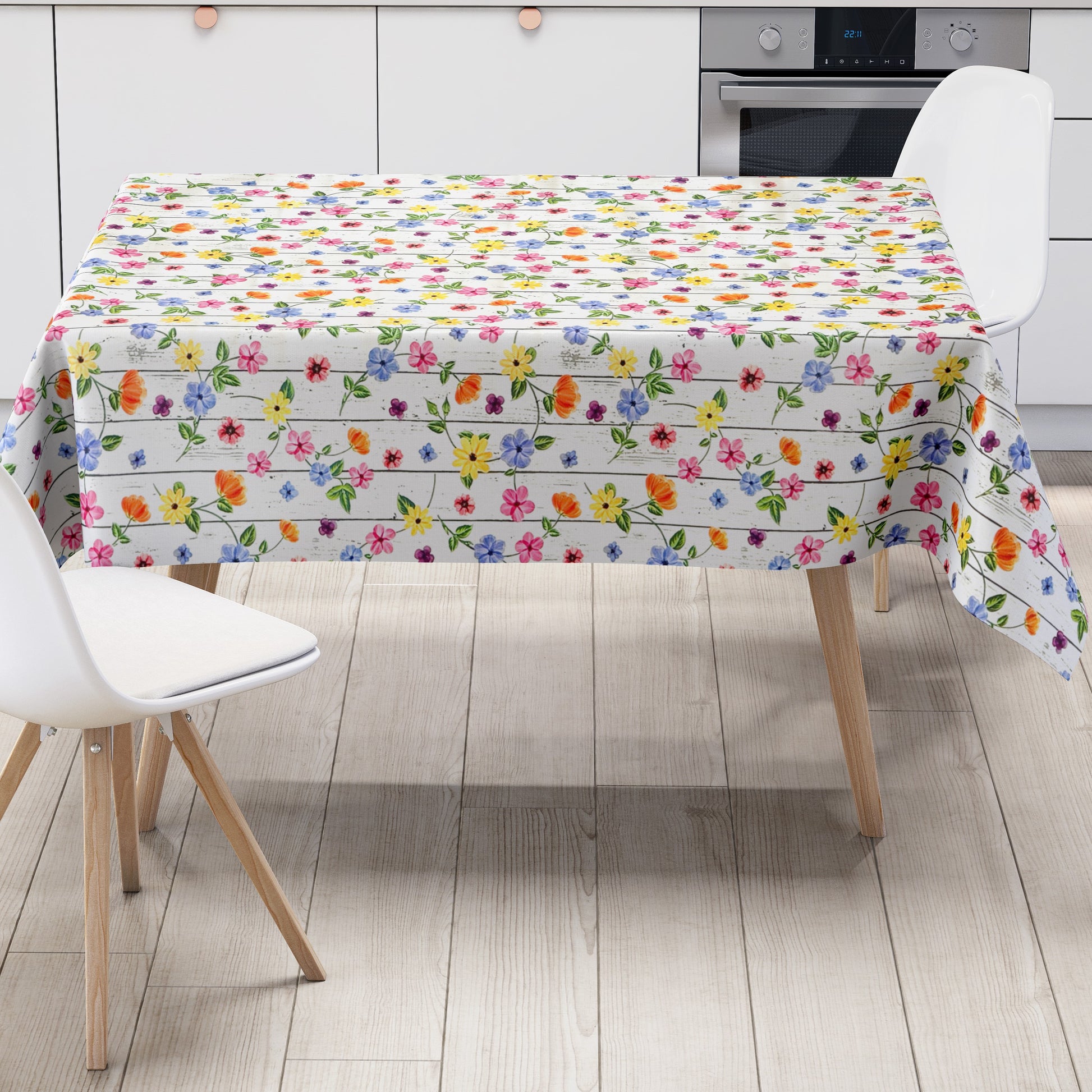 Wachstuch Tischdecke Blümchen auf Holz