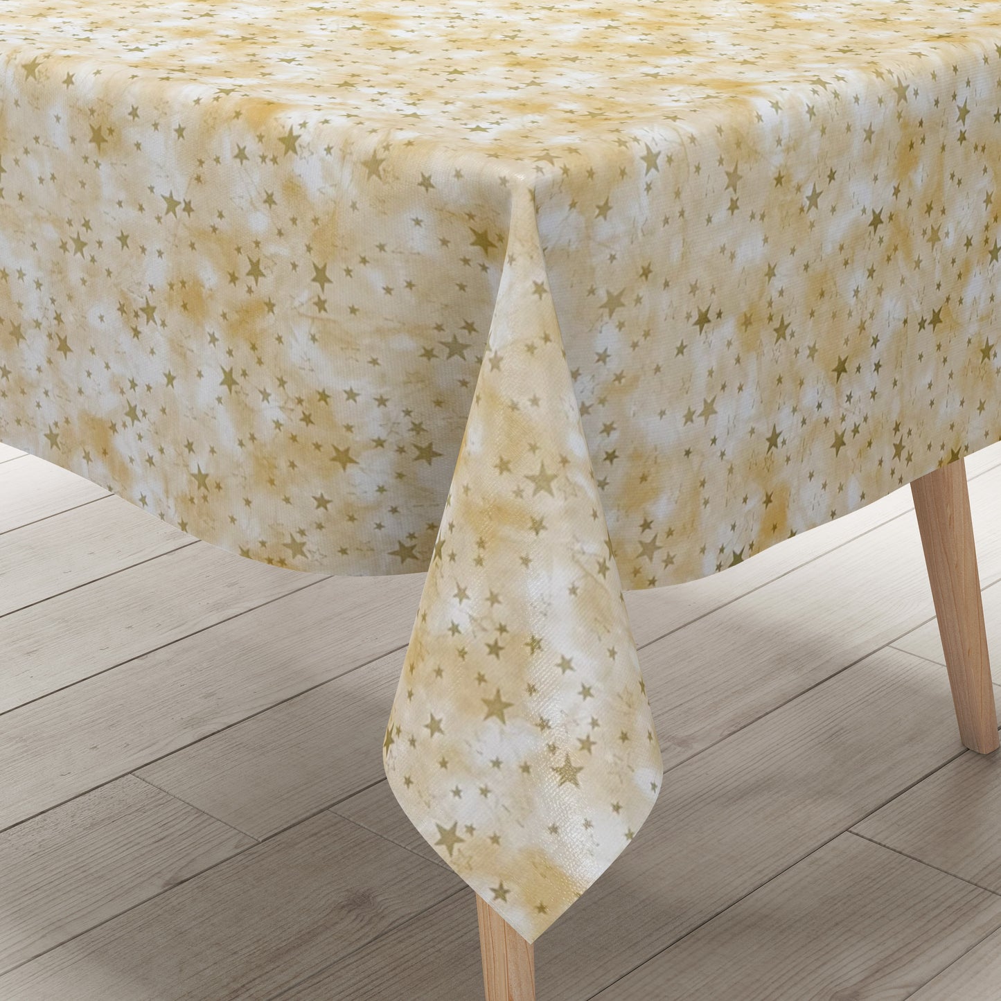 Wachstuch Tischdecke goldene Sterne auf beige