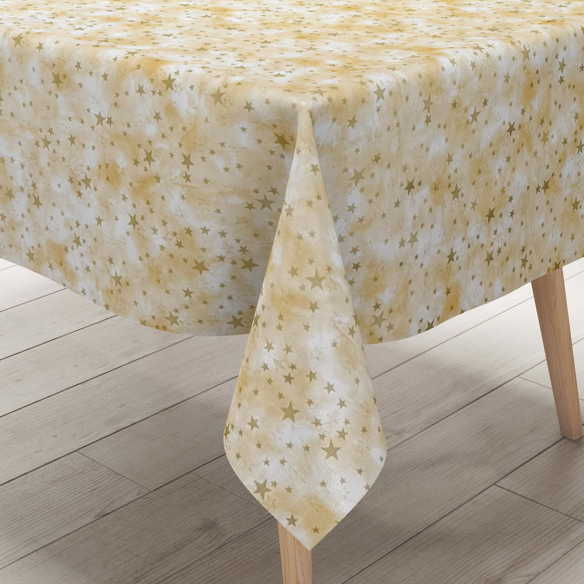 Wachstuch Tischdecke goldene Sterne auf beige