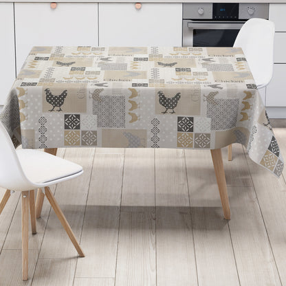 Wachstuch Tischdecke beige Hühner