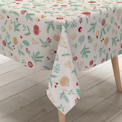 Wachstuch Tischdecke Weihnachten Tannenzapfen und Weihnachtskugeln