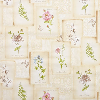 Wachstuch Tischdecke geprägt beige Blumen Dahlia Salbei