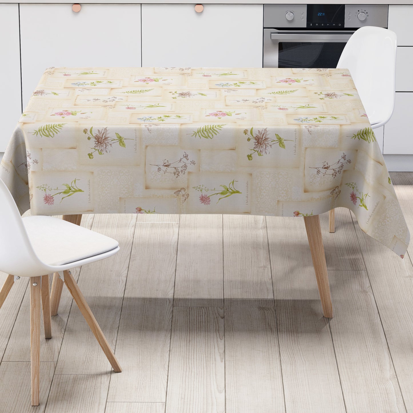 Wachstuch Tischdecke geprägt beige Blumen Dahlia Salbei