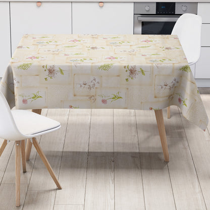 Wachstuch Tischdecke geprägt beige Blumen Dahlia Salbei