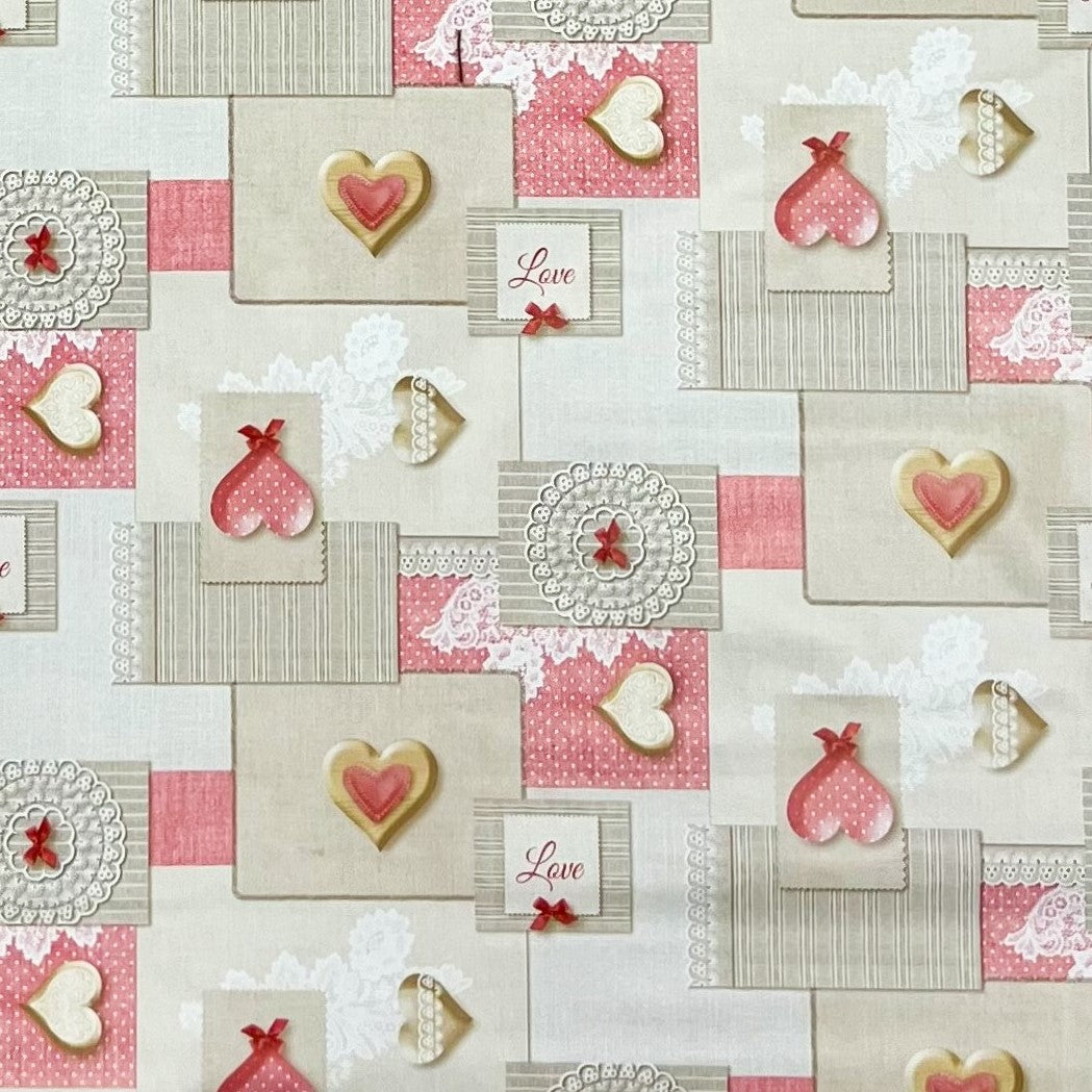 Wachstuch Tischdecke 558-1 Herzen Love rosa grau eckig rund oval