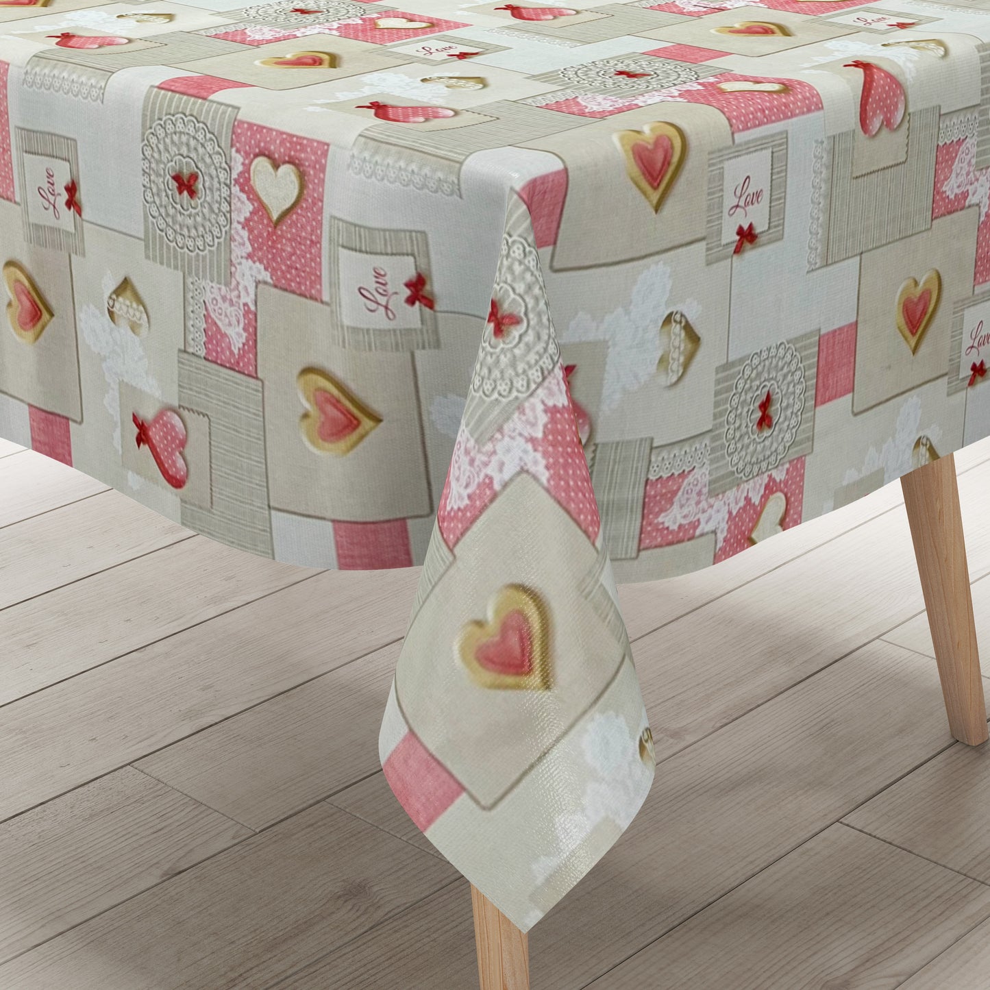 Wachstuch Tischdecke 558-1 Herzen Love rosa grau eckig rund oval