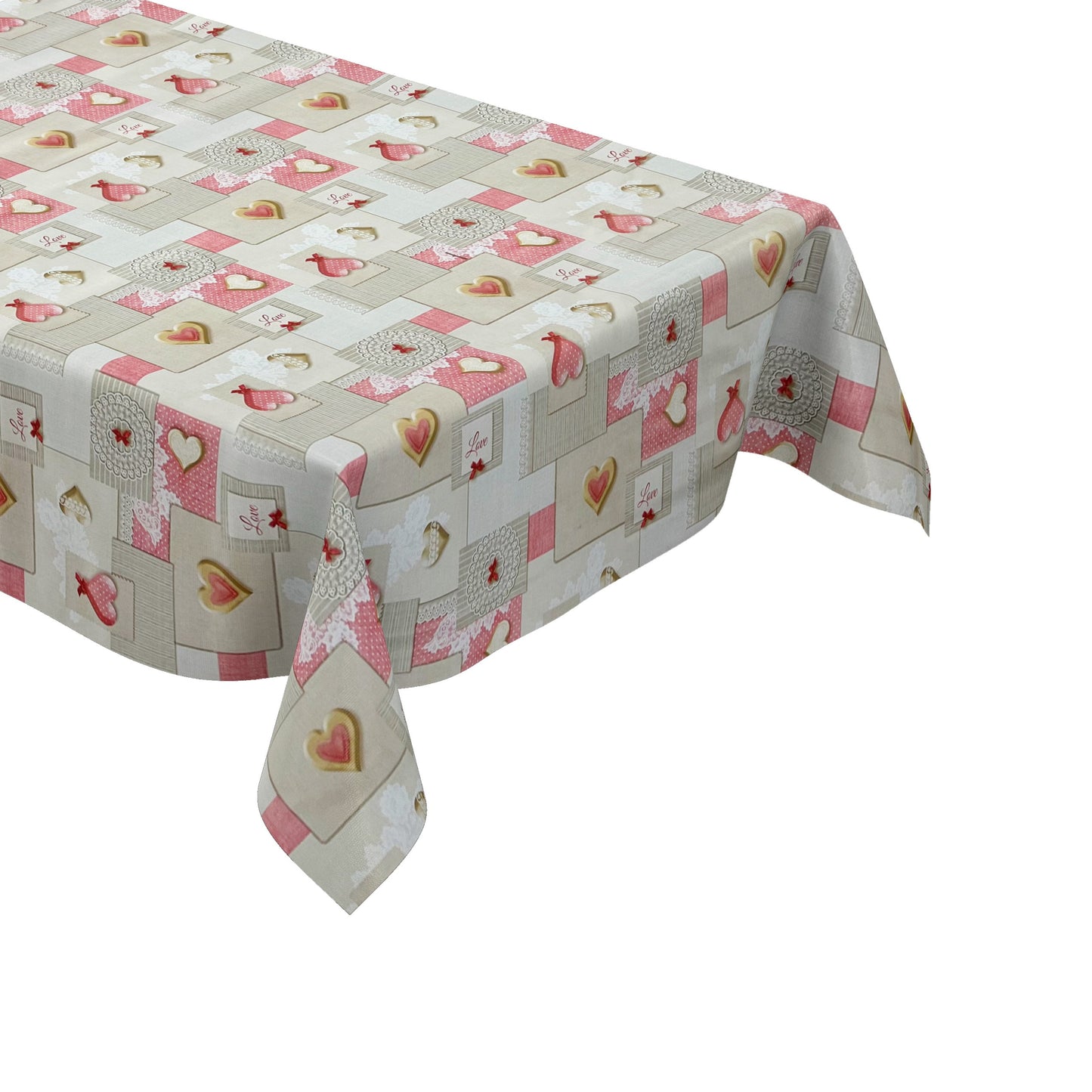 Wachstuch Tischdecke 558-1 Herzen Love rosa grau eckig rund oval