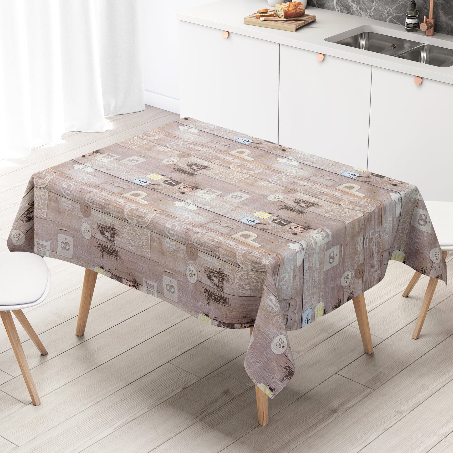 Wachstuch Tischdecke Holz Zahlen