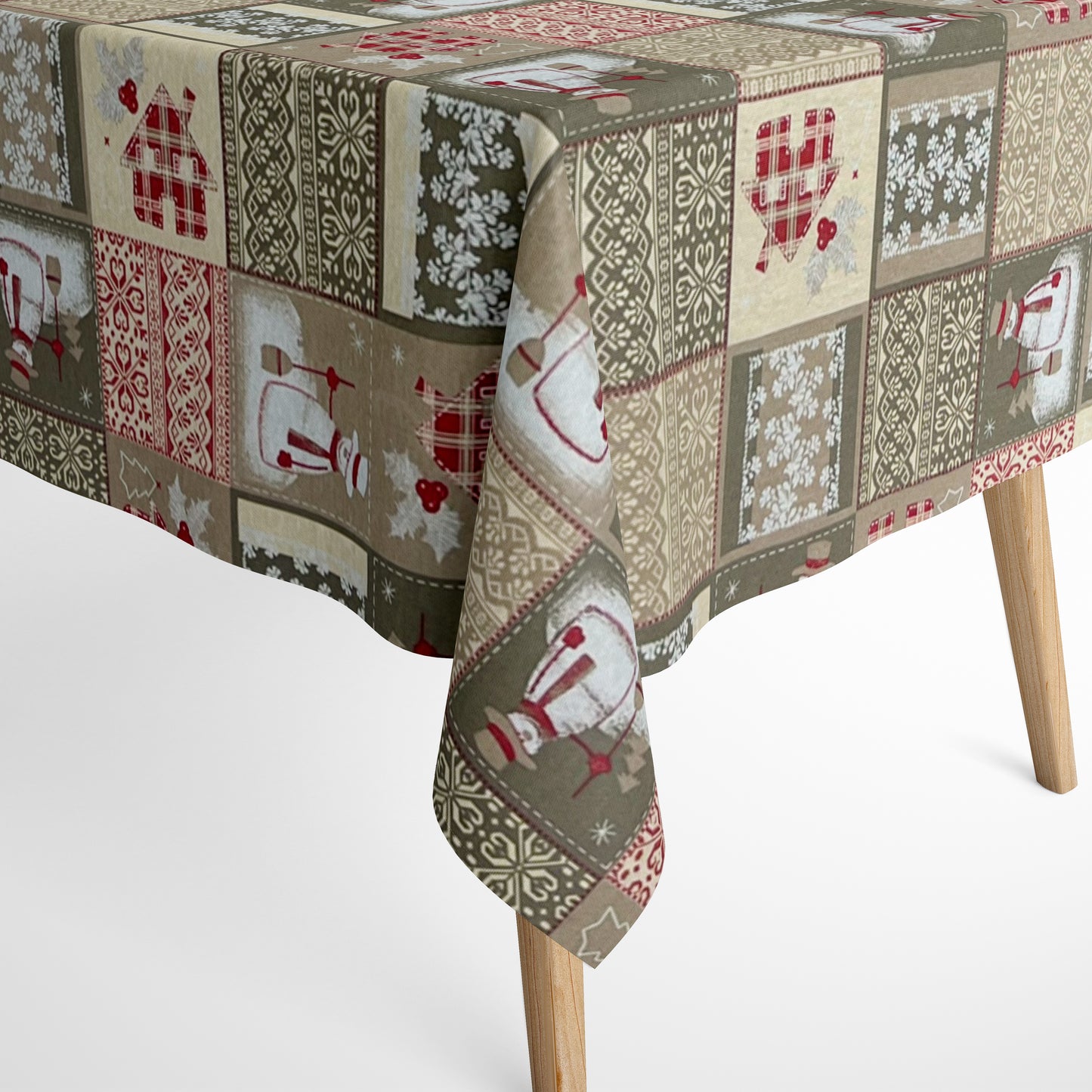 Cotton tablecloth Christmas Advent ACEVINHO C-101 beige snowman classic square round oval