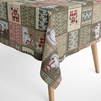 Cotton tablecloth Christmas Advent ACEVINHO C-101 beige snowman classic square round oval