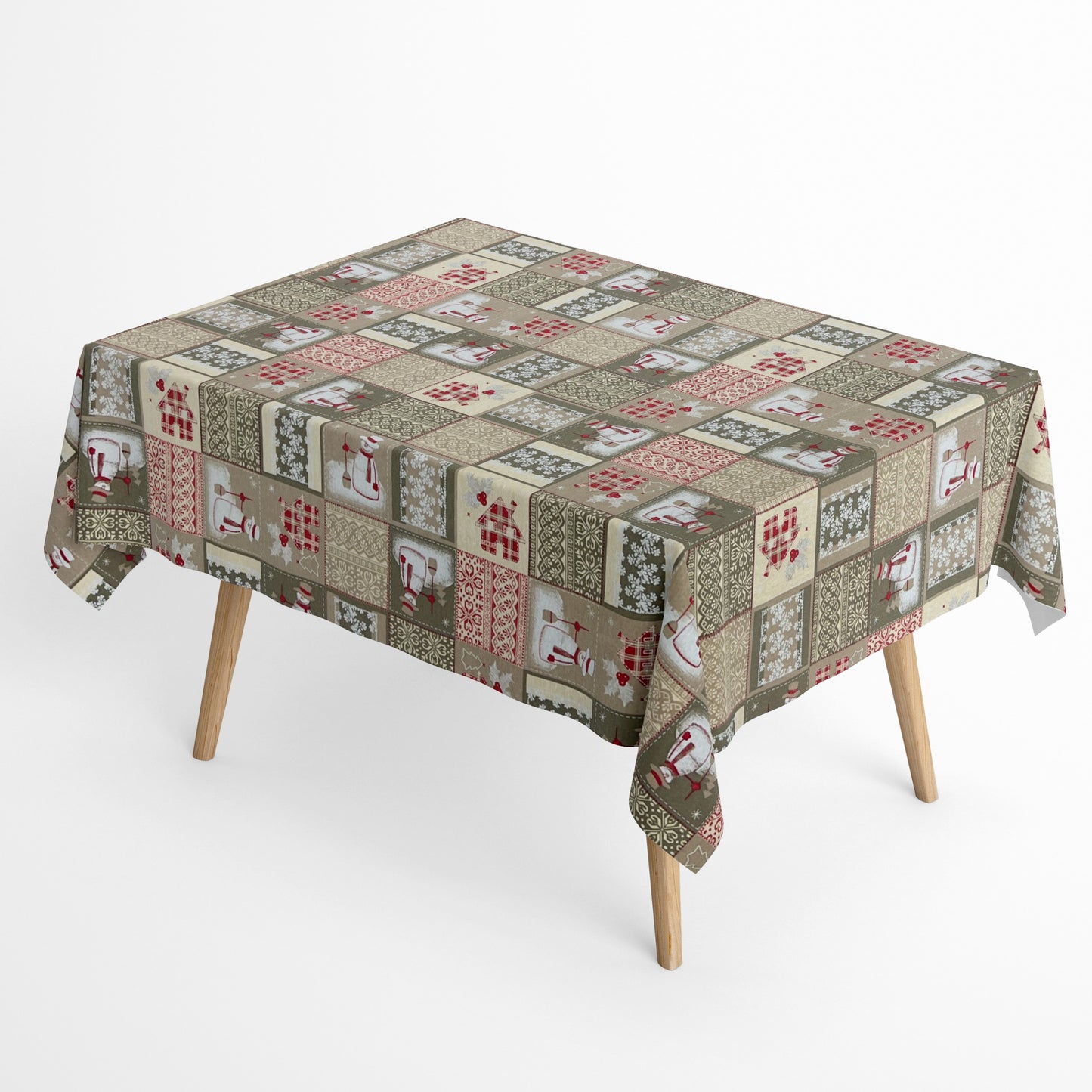Cotton tablecloth Christmas Advent ACEVINHO C-101 beige snowman classic square round oval