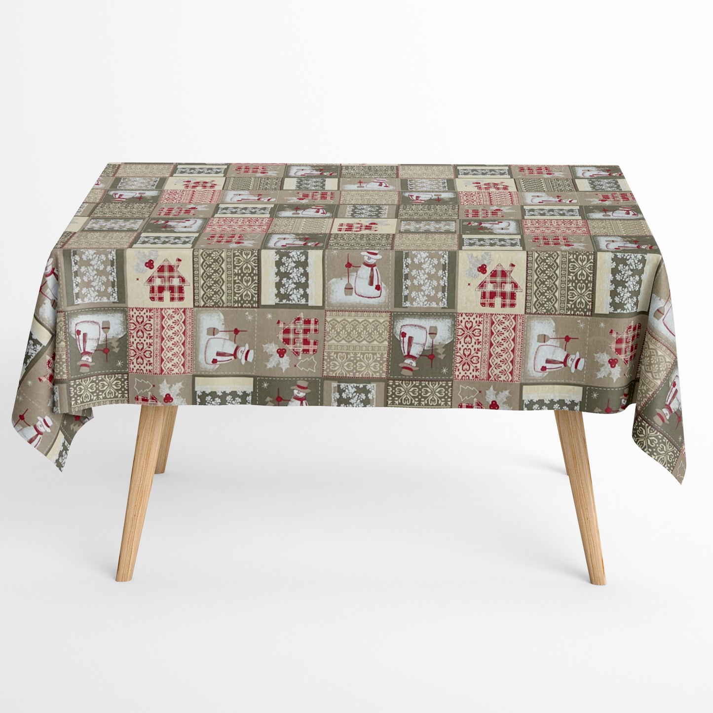 Cotton tablecloth Christmas Advent ACEVINHO C-101 beige snowman classic square round oval