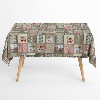 Cotton tablecloth Christmas Advent ACEVINHO C-101 beige snowman classic square round oval