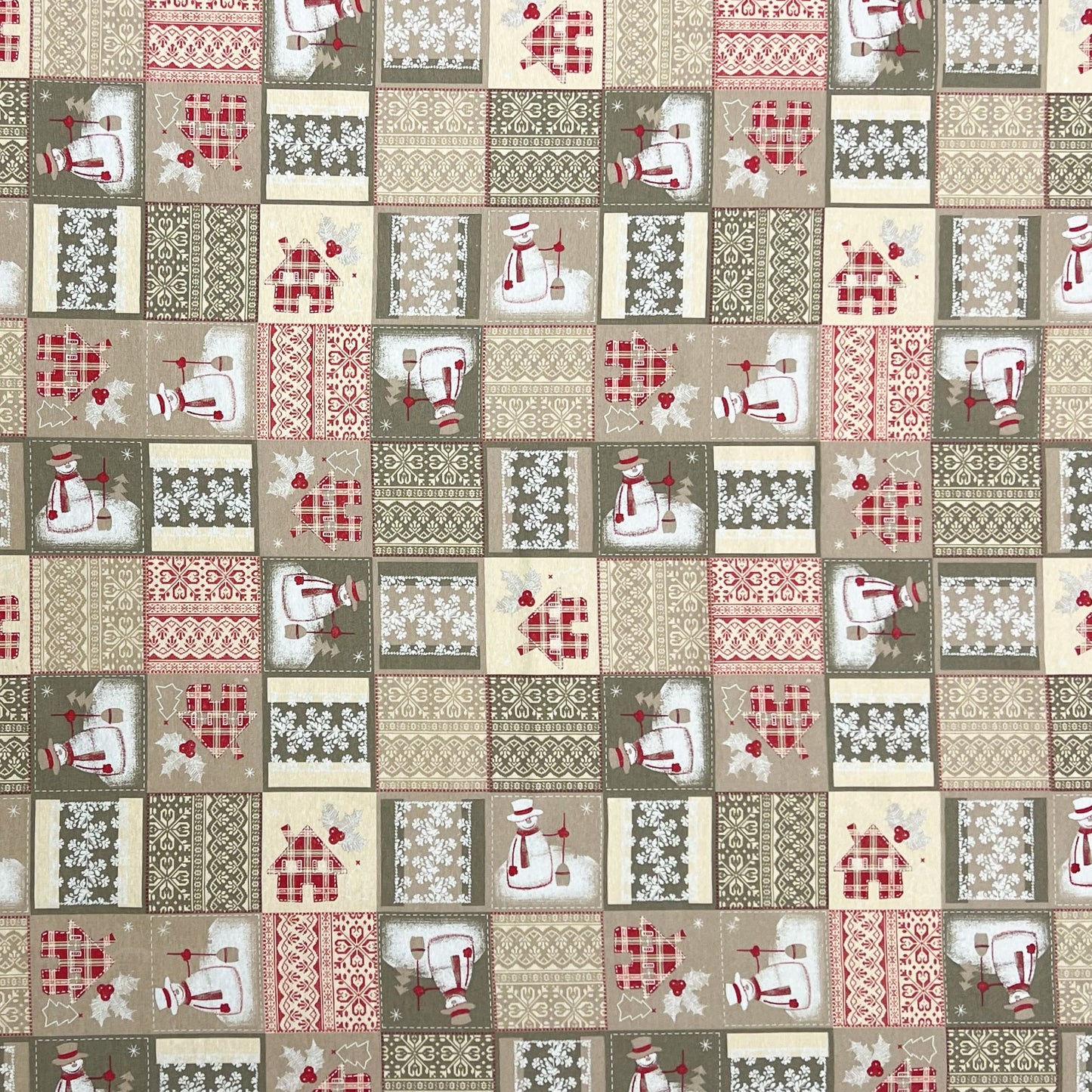 Cotton tablecloth Christmas Advent ACEVINHO C-101 beige snowman classic square round oval