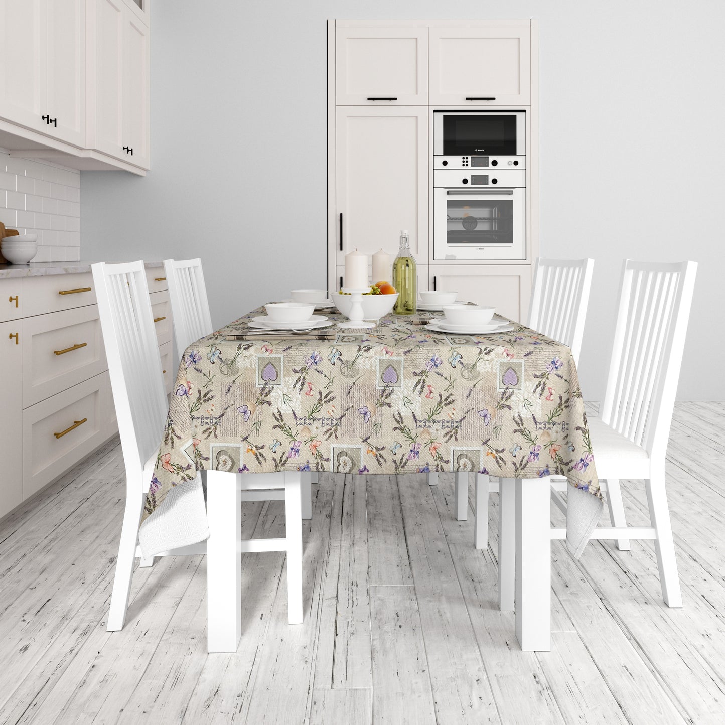 nappe textile jacquard coton enduit fleurs de JASMIN sur ovale ronde grise angulaire