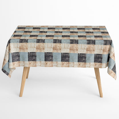 Baumwoll Tischdecke Quadrate blau beige