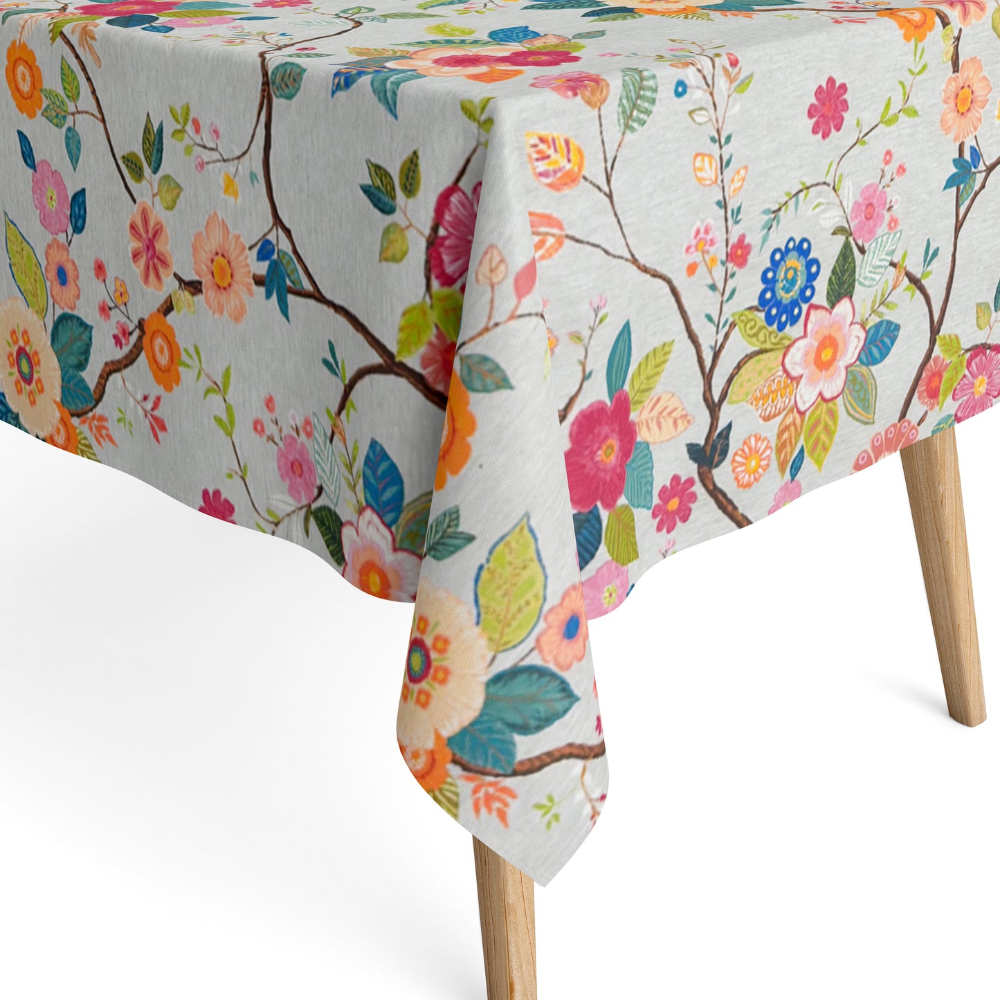 Jacquard Tischdecke aus beschichteter Baumwolle mit Fleckenschutz AMA02 grau retro Blumen  eckig rund oval