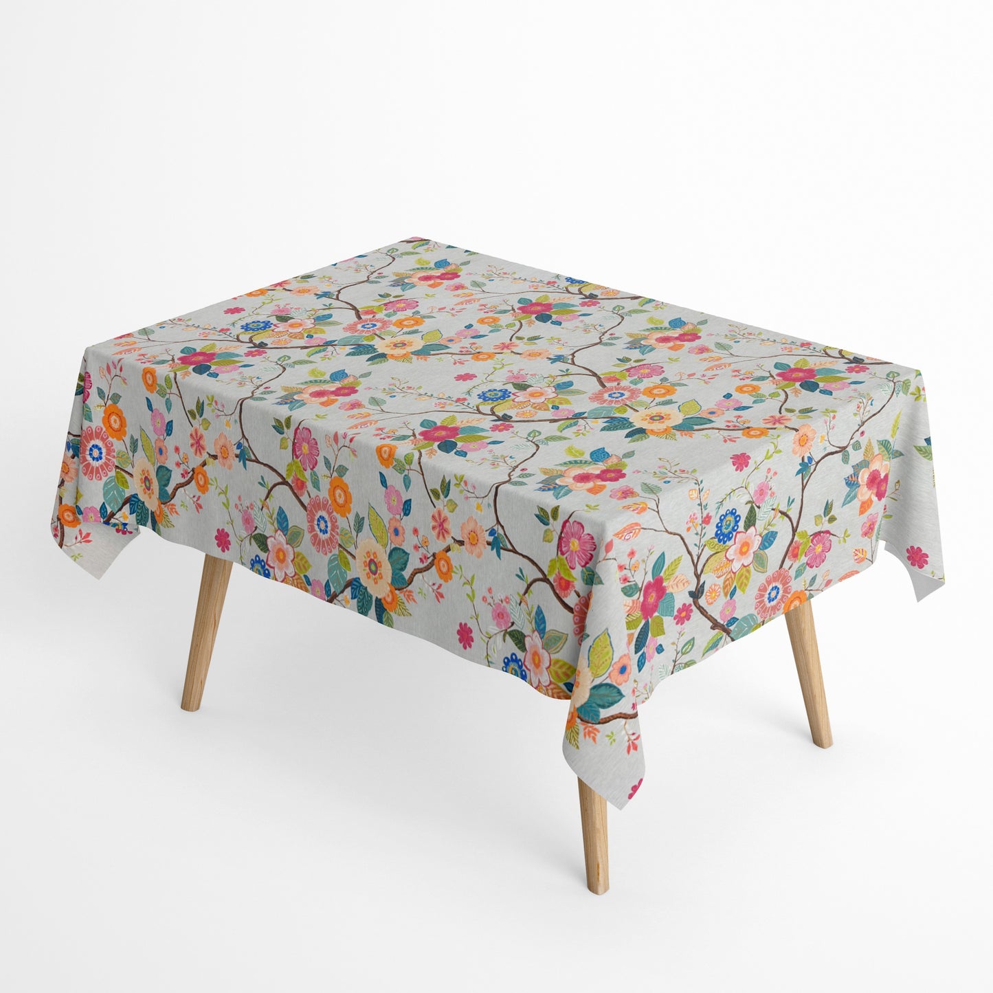 Jacquard Tischdecke aus beschichteter Baumwolle mit Fleckenschutz AMA02 grau retro Blumen  eckig rund oval