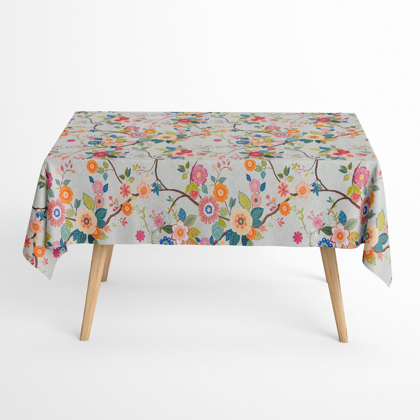 Jacquard Tischdecke aus beschichteter Baumwolle mit Fleckenschutz AMA02 grau retro Blumen  eckig rund oval