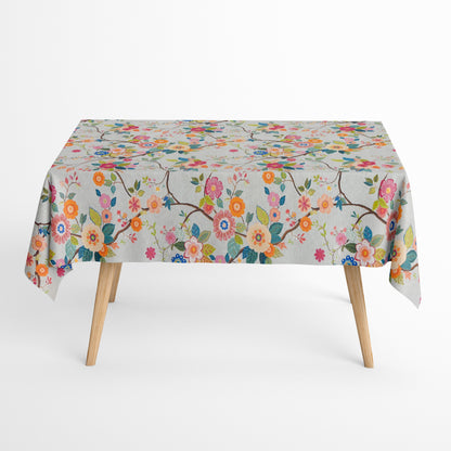 Jacquard Tischdecke aus beschichteter Baumwolle mit Fleckenschutz AMA02 grau retro Blumen  eckig rund oval