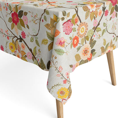 Jacquard Tischdecke aus beschichteter Baumwolle mit Fleckenschutz AMA05 beige retro Blumen  eckig rund oval