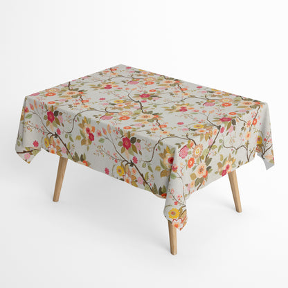 Jacquard Tischdecke aus beschichteter Baumwolle mit Fleckenschutz AMA05 beige retro Blumen  eckig rund oval