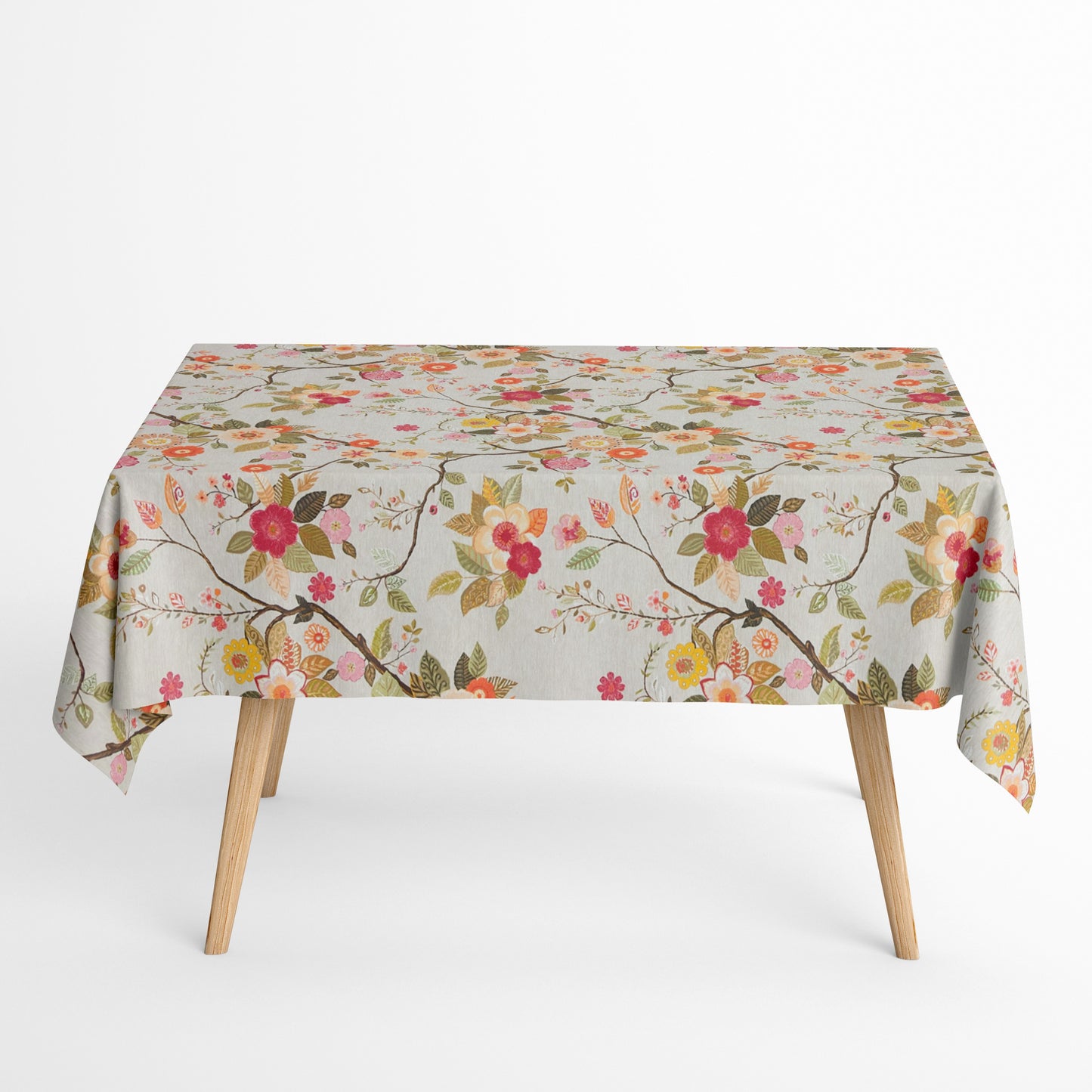 Jacquard Tischdecke aus beschichteter Baumwolle mit Fleckenschutz AMA05 beige retro Blumen  eckig rund oval