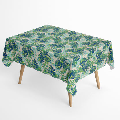 Beschichtete Baumwoll Tischdecke Dschungel türkis