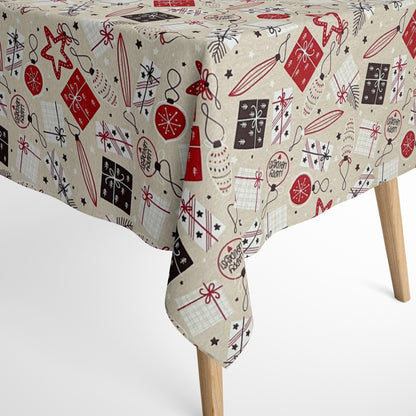 Cotton tablecloth Christmas Advent ARSONA C-198 beige Christmas balls square round oval