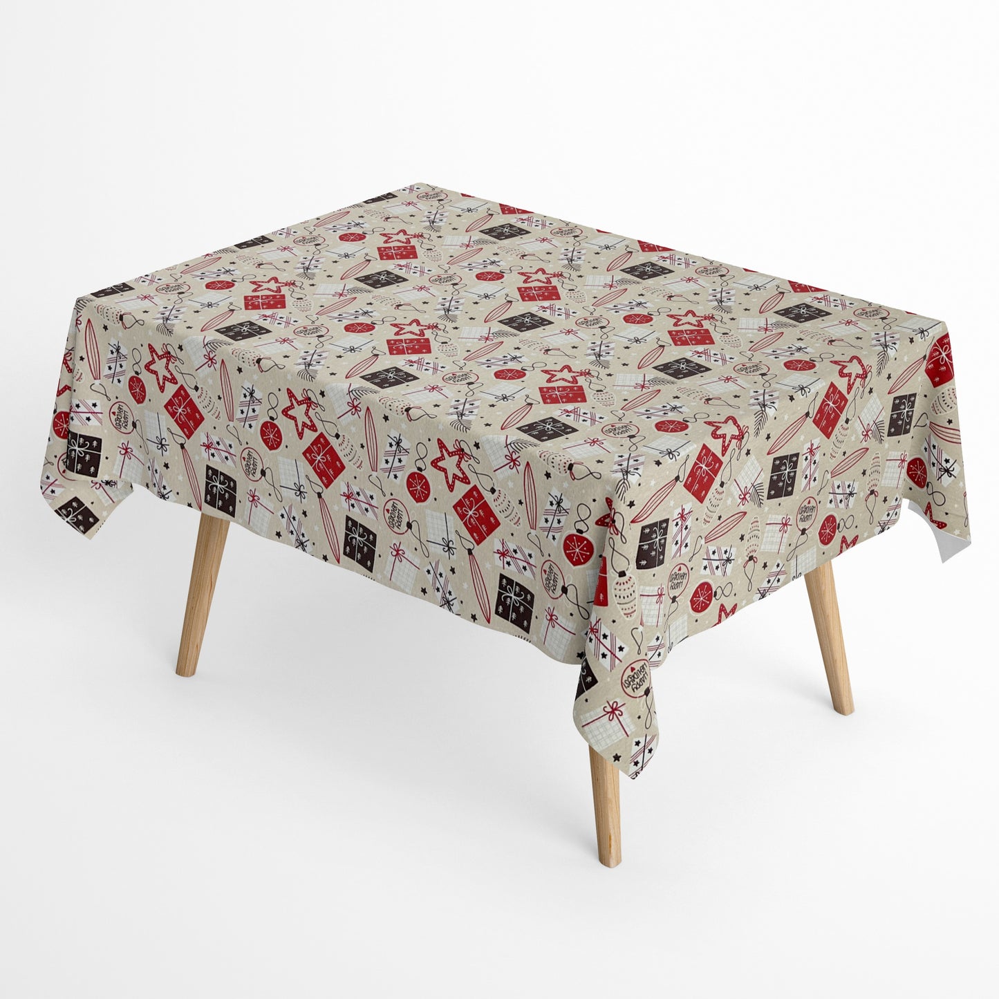 Cotton tablecloth Christmas Advent ARSONA C-198 beige Christmas balls square round oval