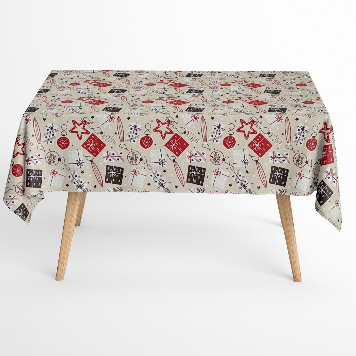 Cotton tablecloth Christmas Advent ARSONA C-198 beige Christmas balls square round oval