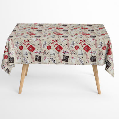 Cotton tablecloth Christmas Advent ARSONA C-198 beige Christmas balls square round oval
