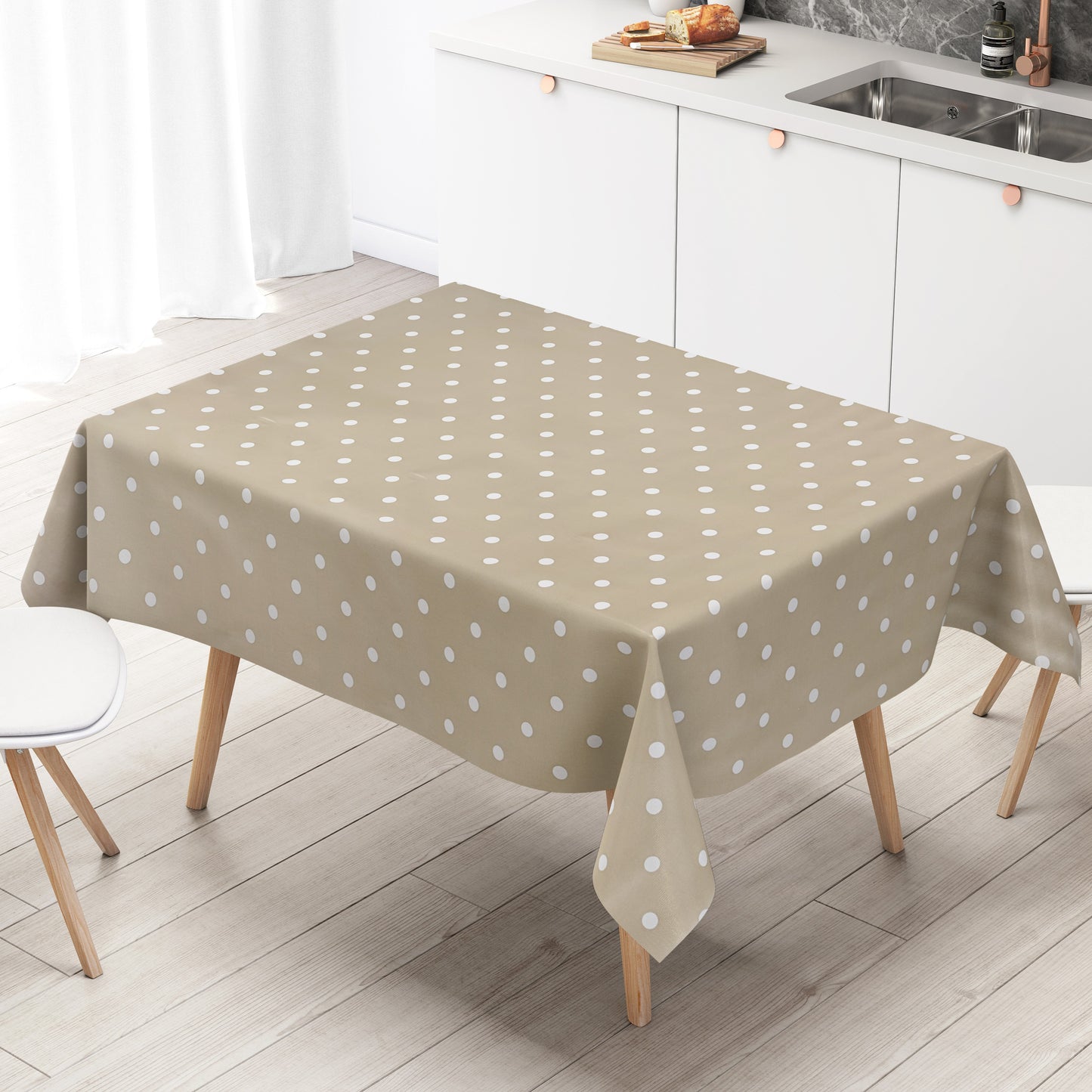 Wachstuch Tischdecke Punkte beige