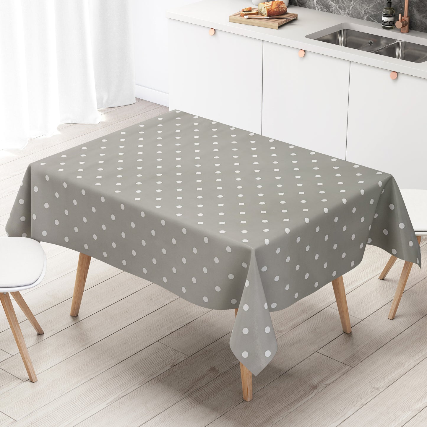 Wachstuch Tischdecke Punkte grau
