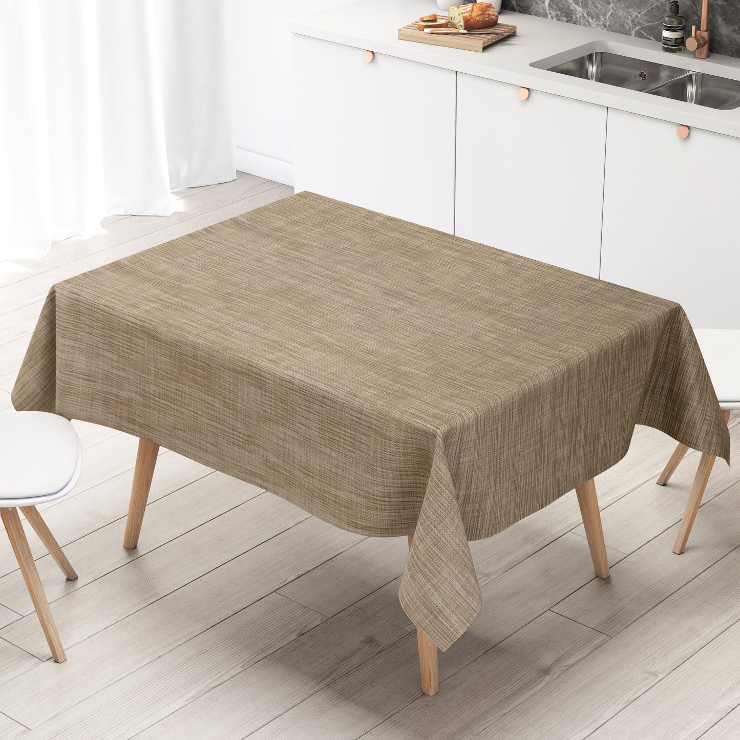 Wachstuchtischdecke Leinenoptik beige