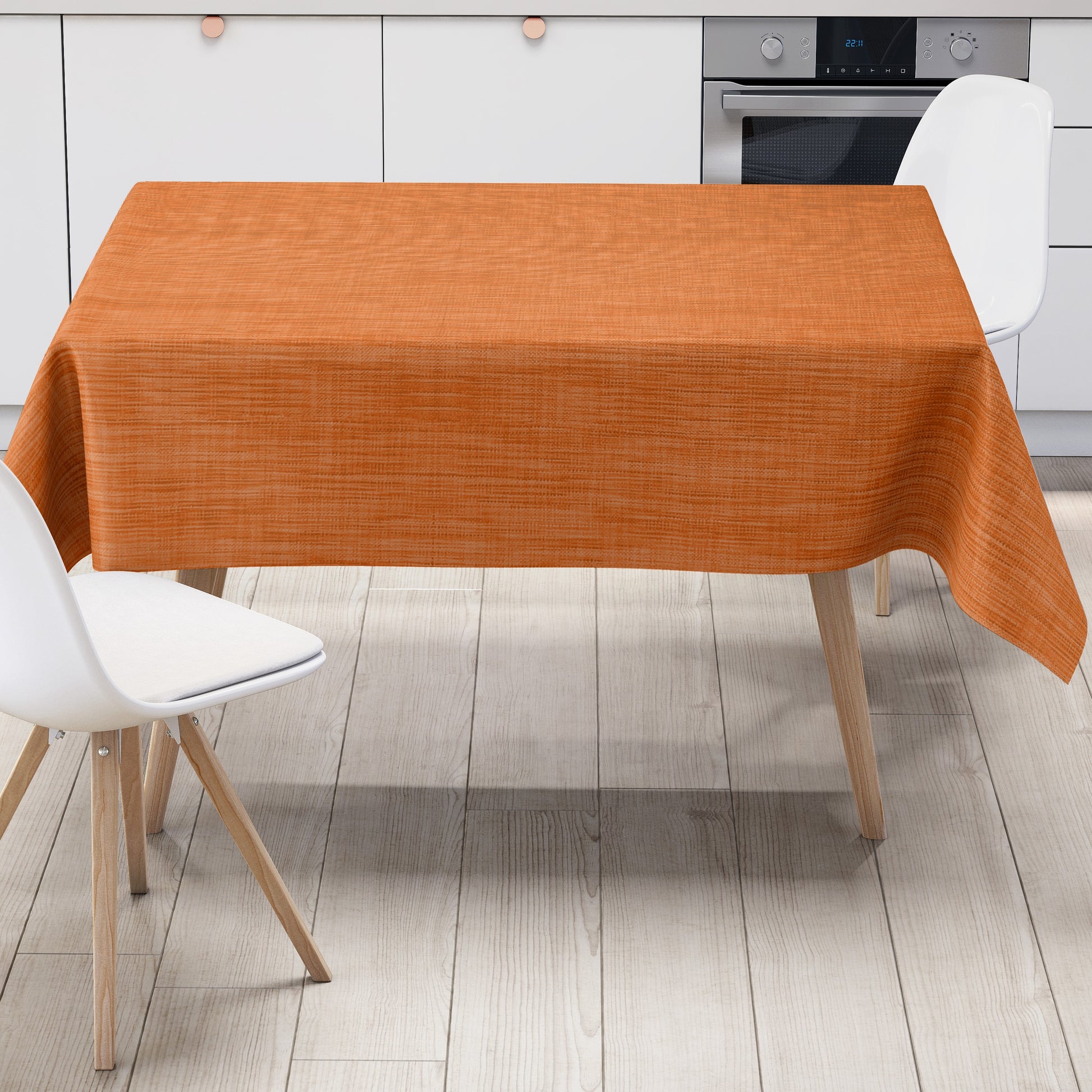 Wachstuch Tischdecke orange Leinenoptik
